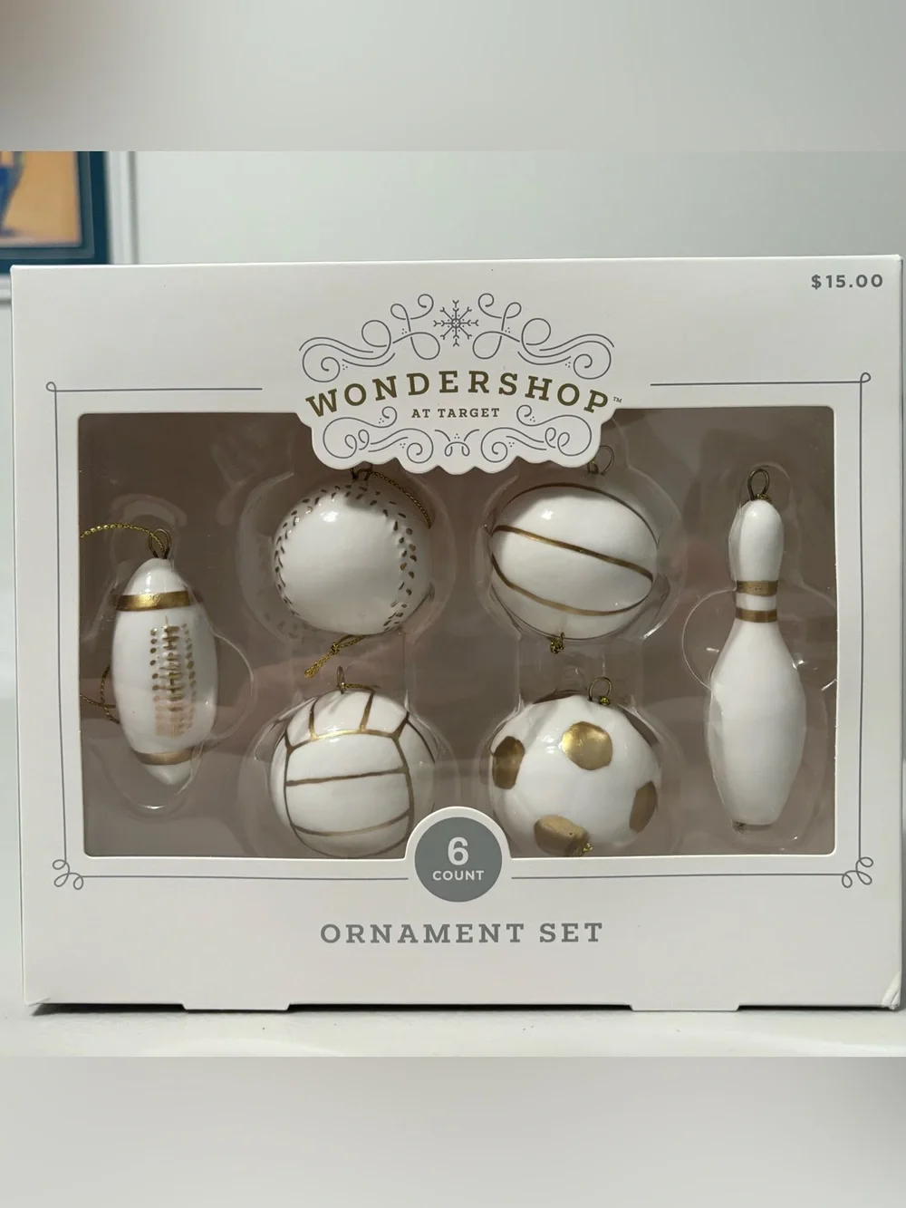 Target Wondershop Sports Themed Gold & White 6-Pack Holiday Ornaments